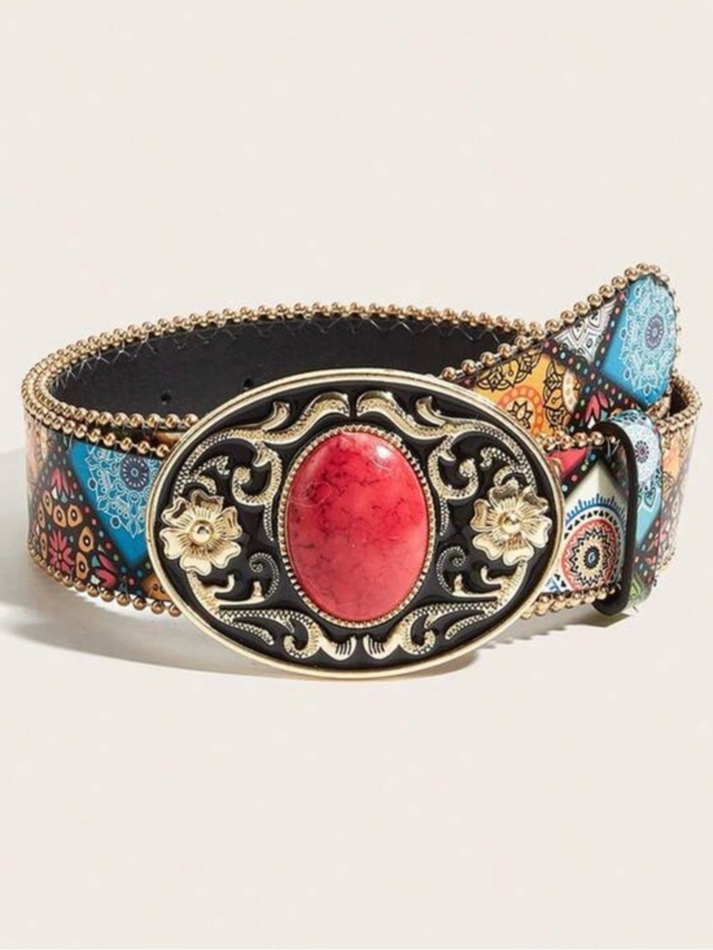 ✨NWT Boho Floral Medallion Belt with Red Stone Buckle